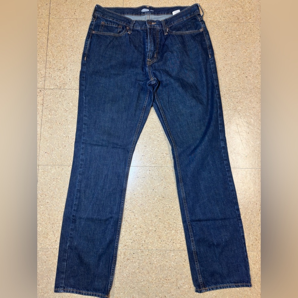 Old Navy Mens Straight‎ Dark Wash Blue Denim 100% Cotton Casual Everyday 34x34